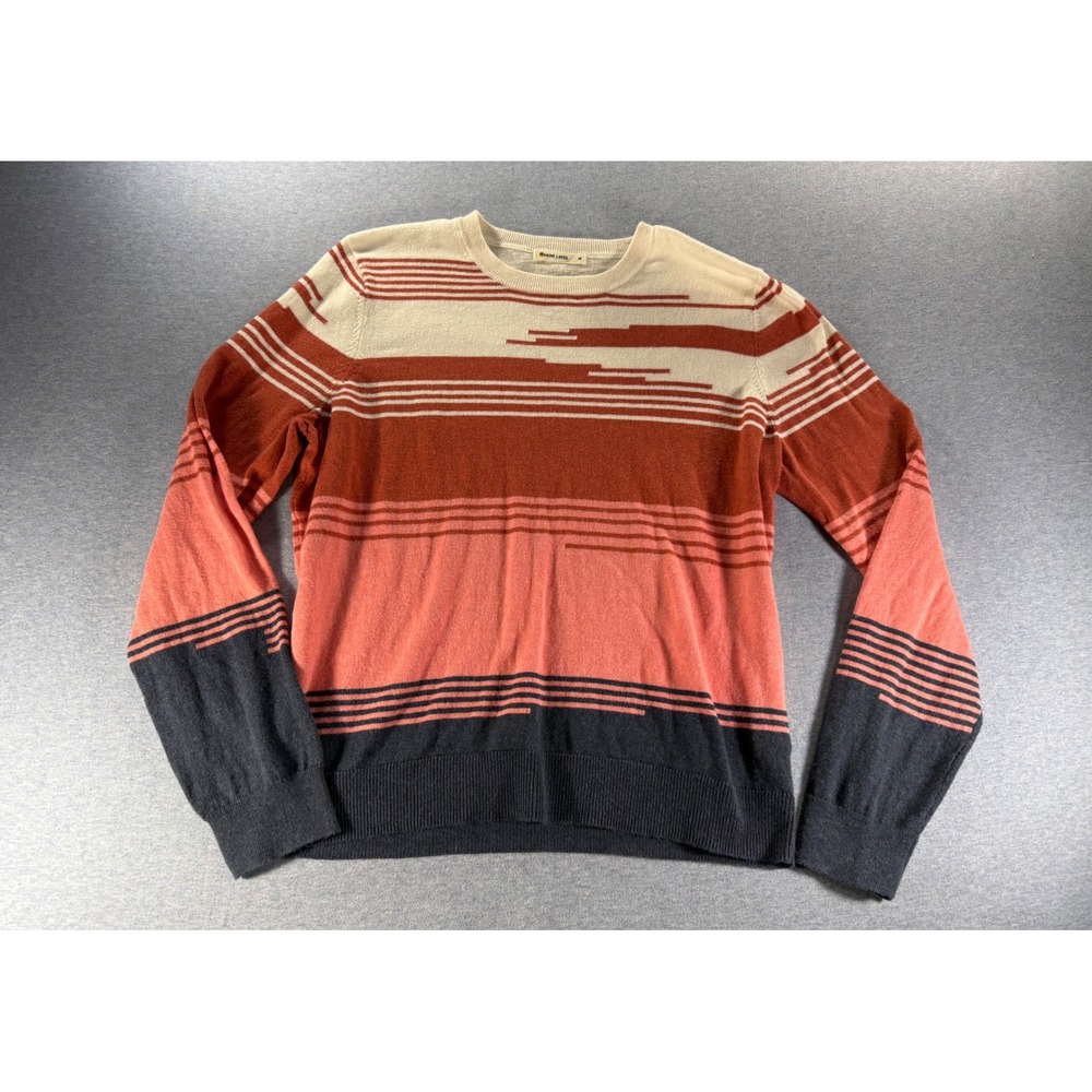 Marine Layer Women Orange Pink Striped Cotton Crewneck Sweater Size M 18994
